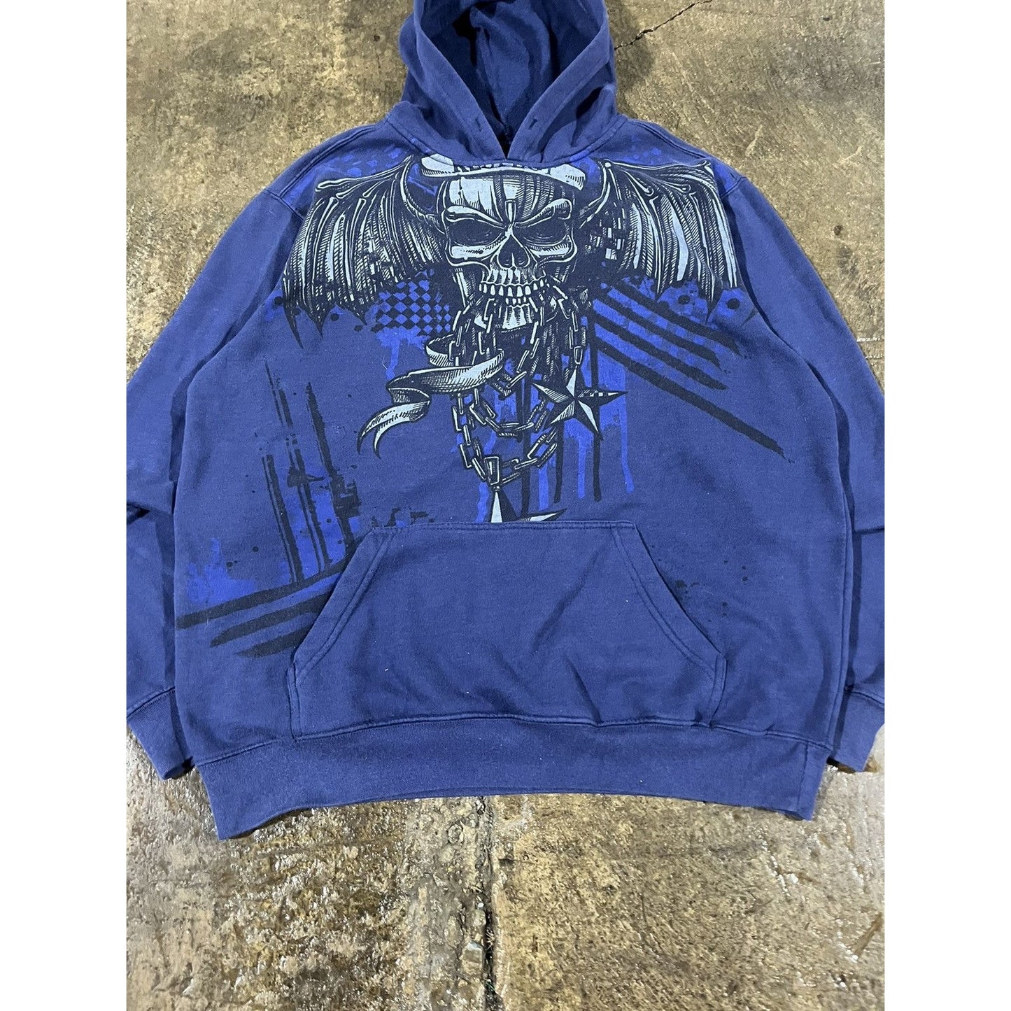 Vintage Y2K Hybrid Skull Wings Hoodie Affliction Style (XL)