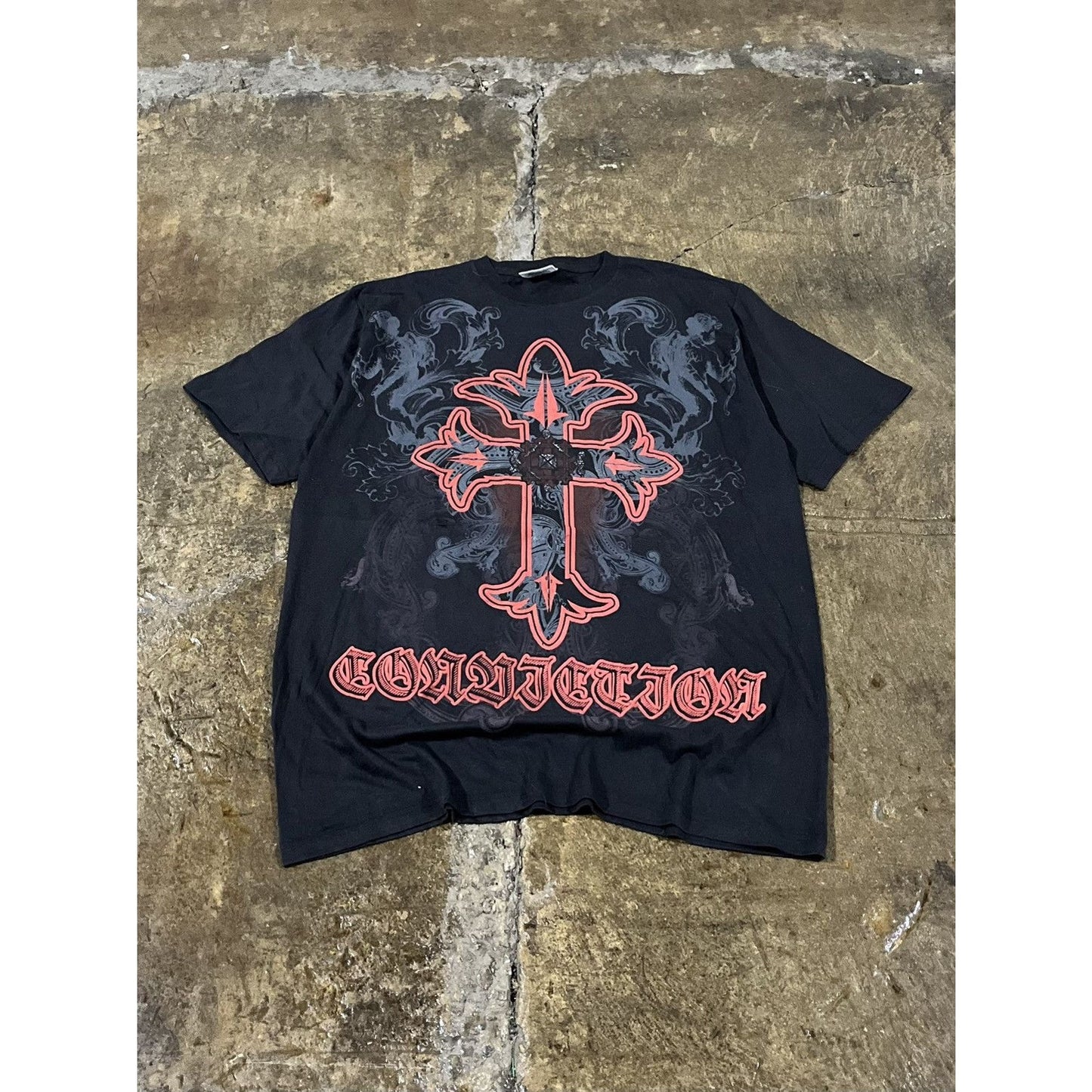 Vintage Y2K Grunge Cross Affliction Style Tee Shirt (XL)