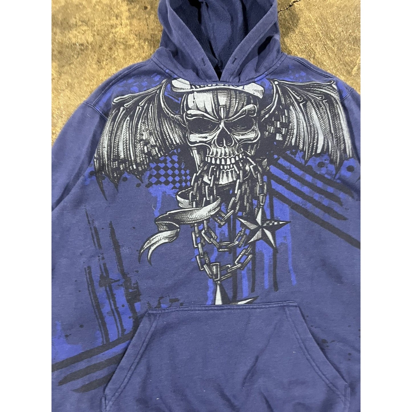 Vintage Y2K Hybrid Skull Wings Hoodie Affliction Style (XL)