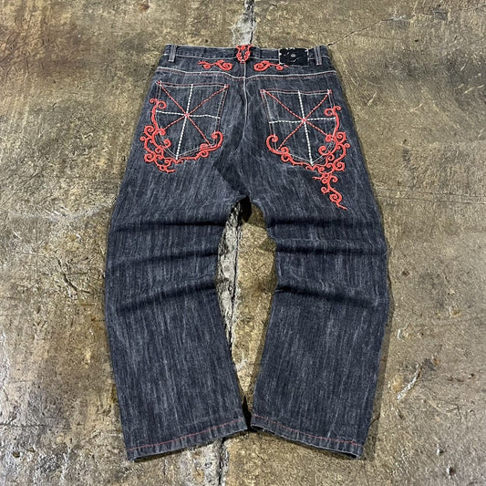 Vintage Y2K Russo Embroidered Grunge Baggy Jeans JNCO Style (34)