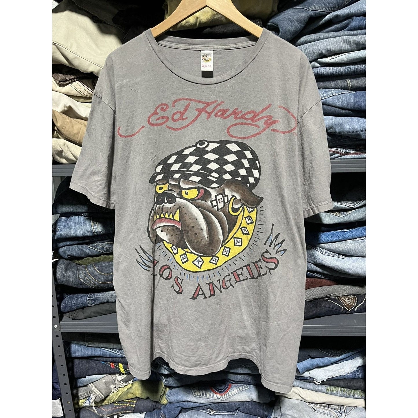 Crazy Y2K Ed Hardy Bulldog Tee Shirt (XXXL)