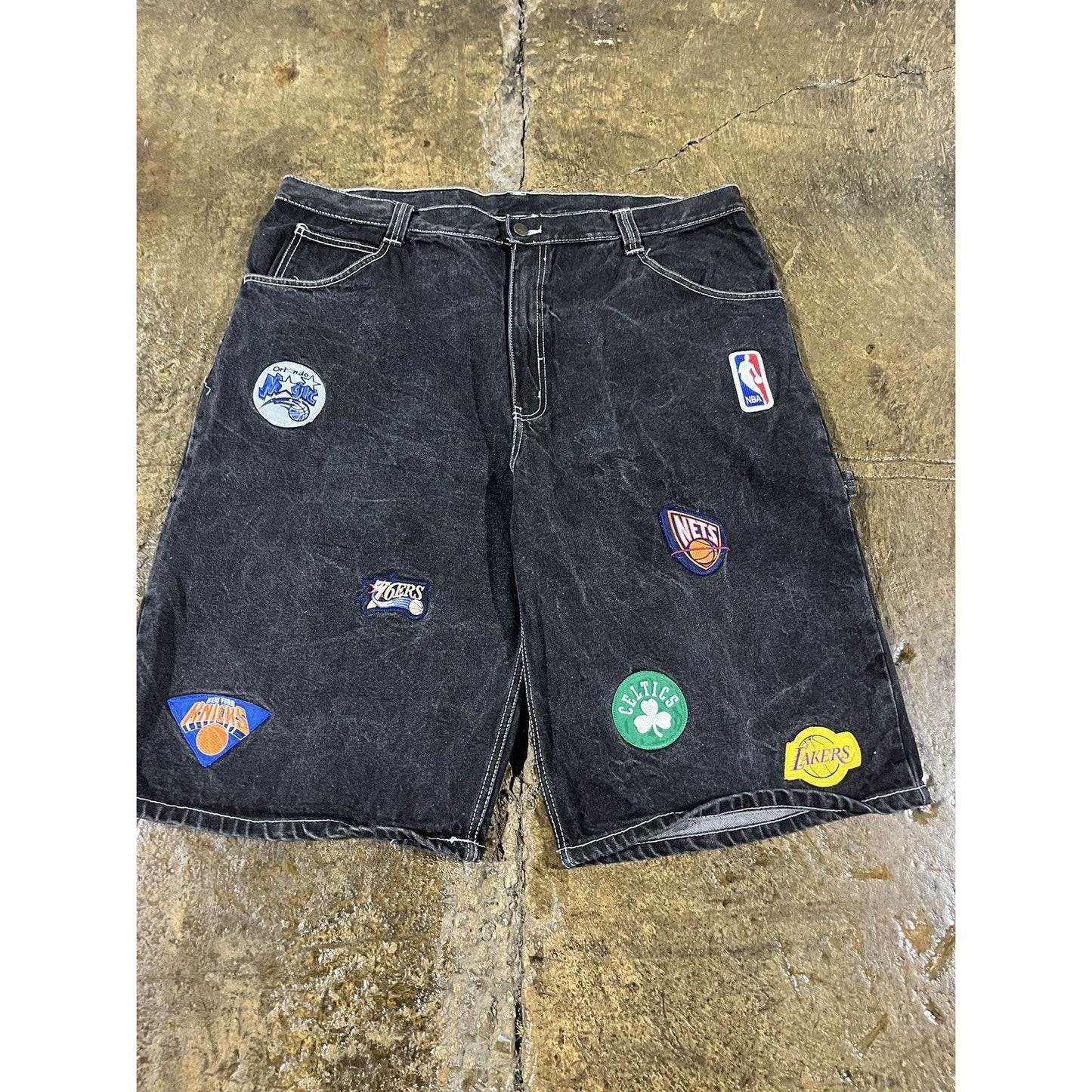 Vintage Y2K NBA Embroidered Baggy Denim Shorts JNCO Style (42)