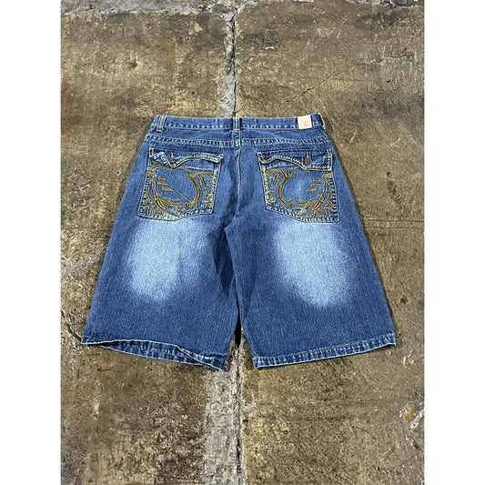 Vintage Y2K Baggy Embroidered  Denim Shorts JNCO Style (36)