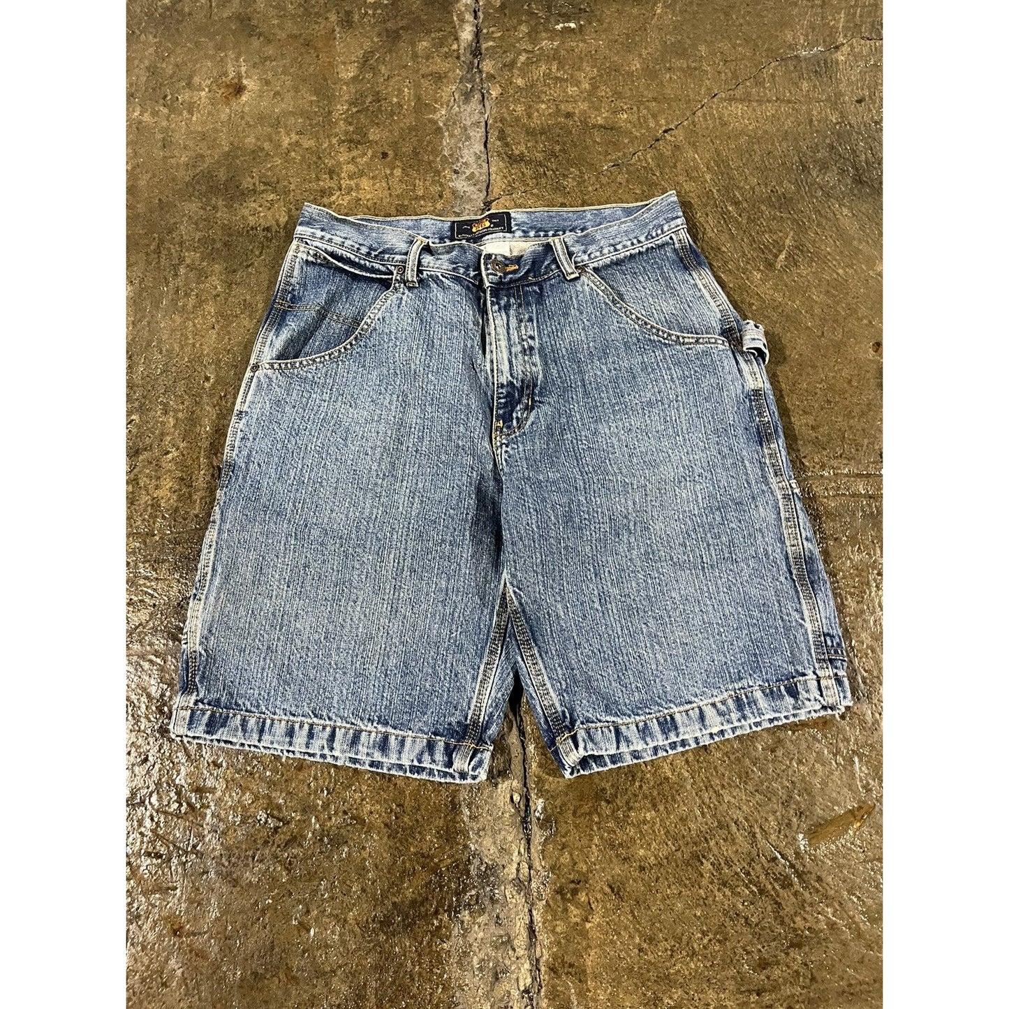 Vintage Y2K Route 66 Baggy Carpenter Utility Denim Shorts (34)