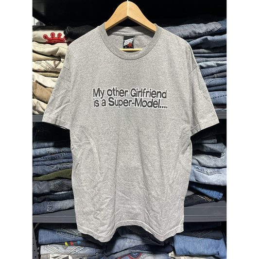 Vintage 'My Other Girlfriend Is A Super-Model' Funny Humor Tee Shirt (XL)