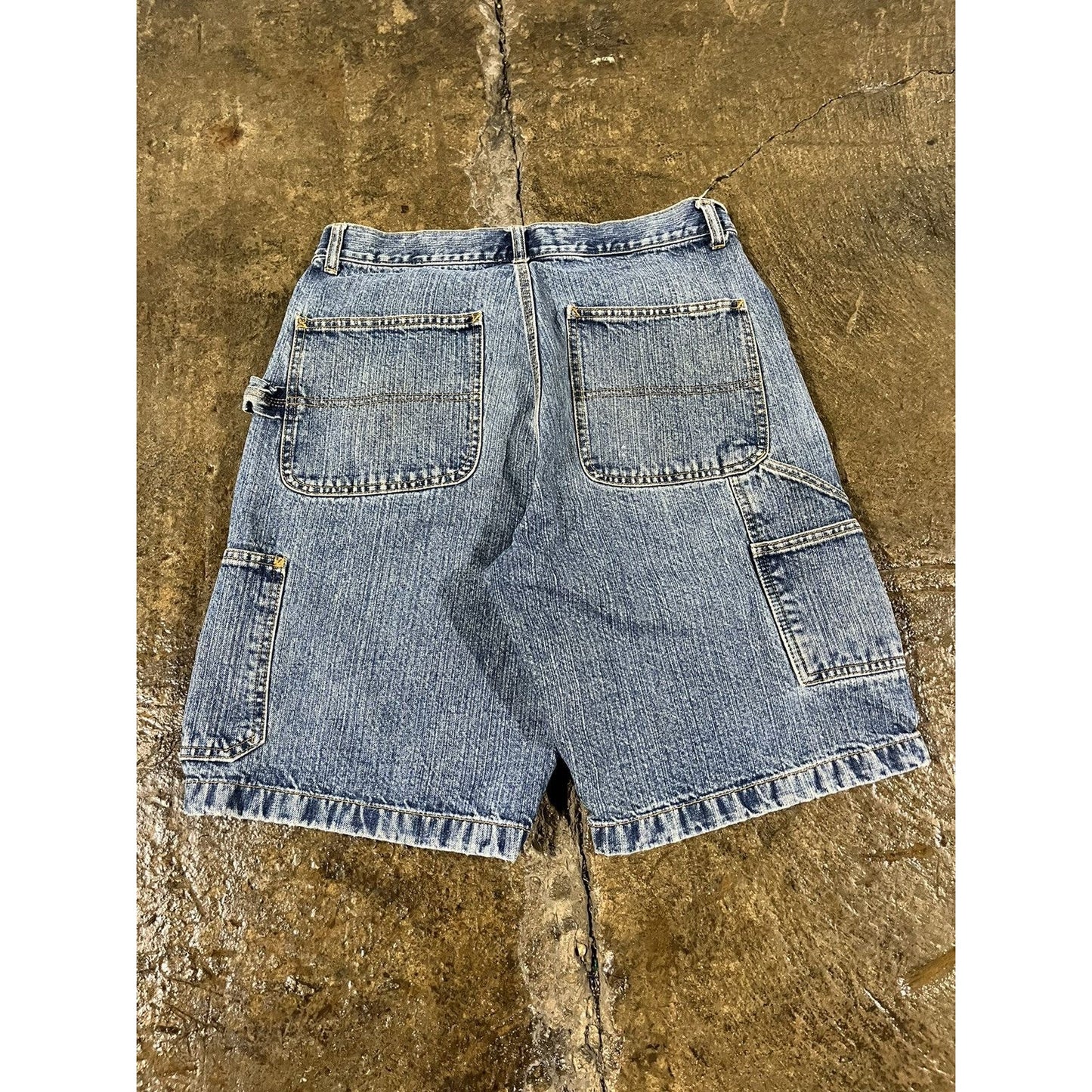 Vintage Y2K Route 66 Baggy Carpenter Utility Denim Shorts (34)