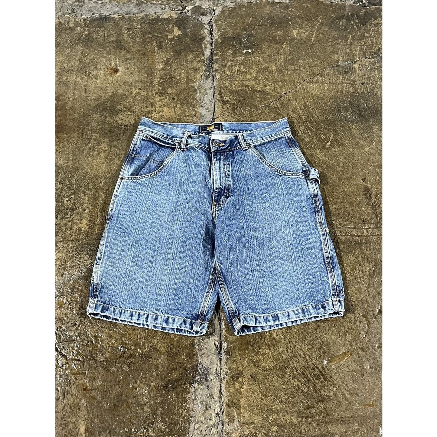 Vintage Y2K Route 66 Baggy Carpenter Utility Denim Shorts (34)