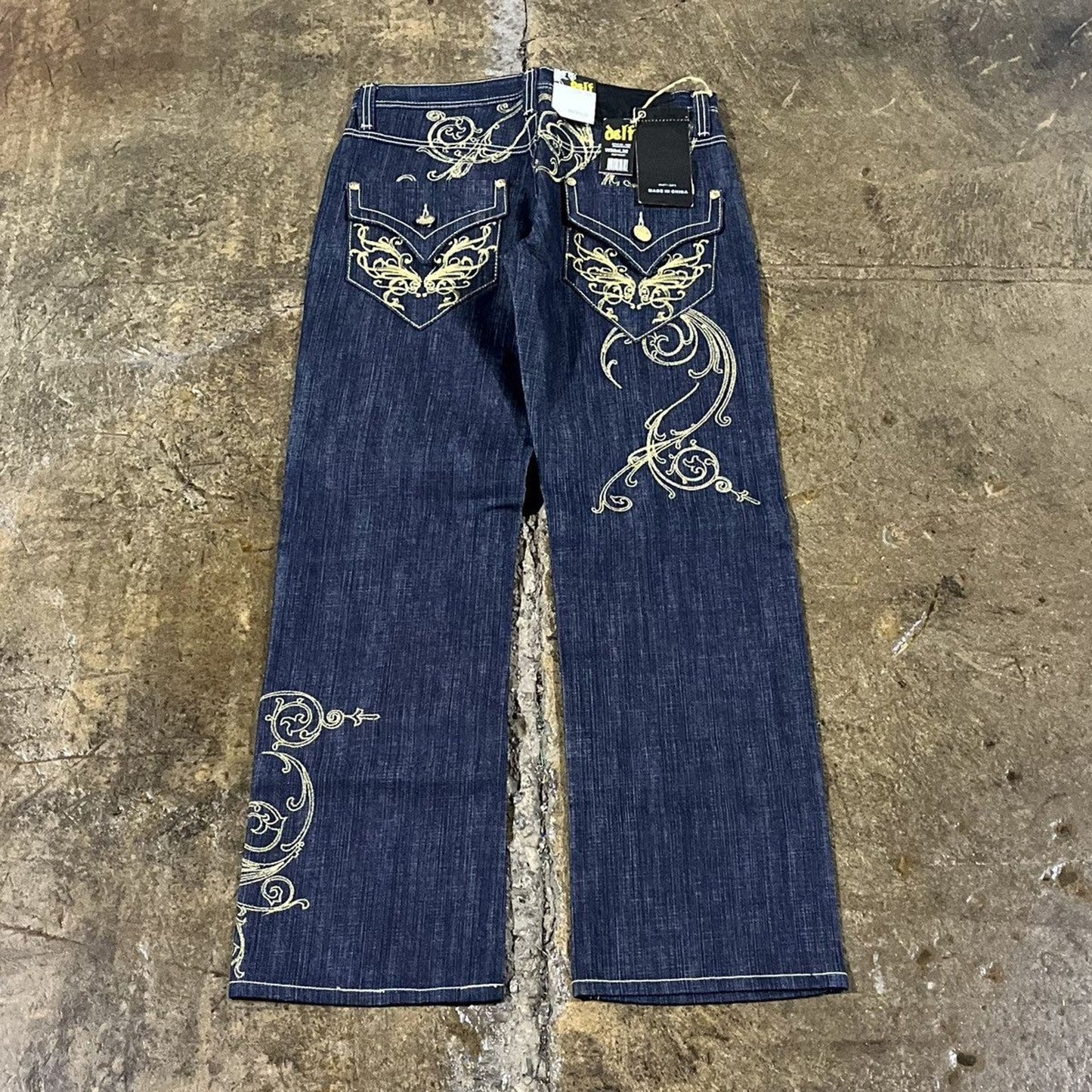 Vintage Y2K Delf Embroidered Grunge Baggy Jeans JNCO Style NEW W/ TAGS Deadstock (33)