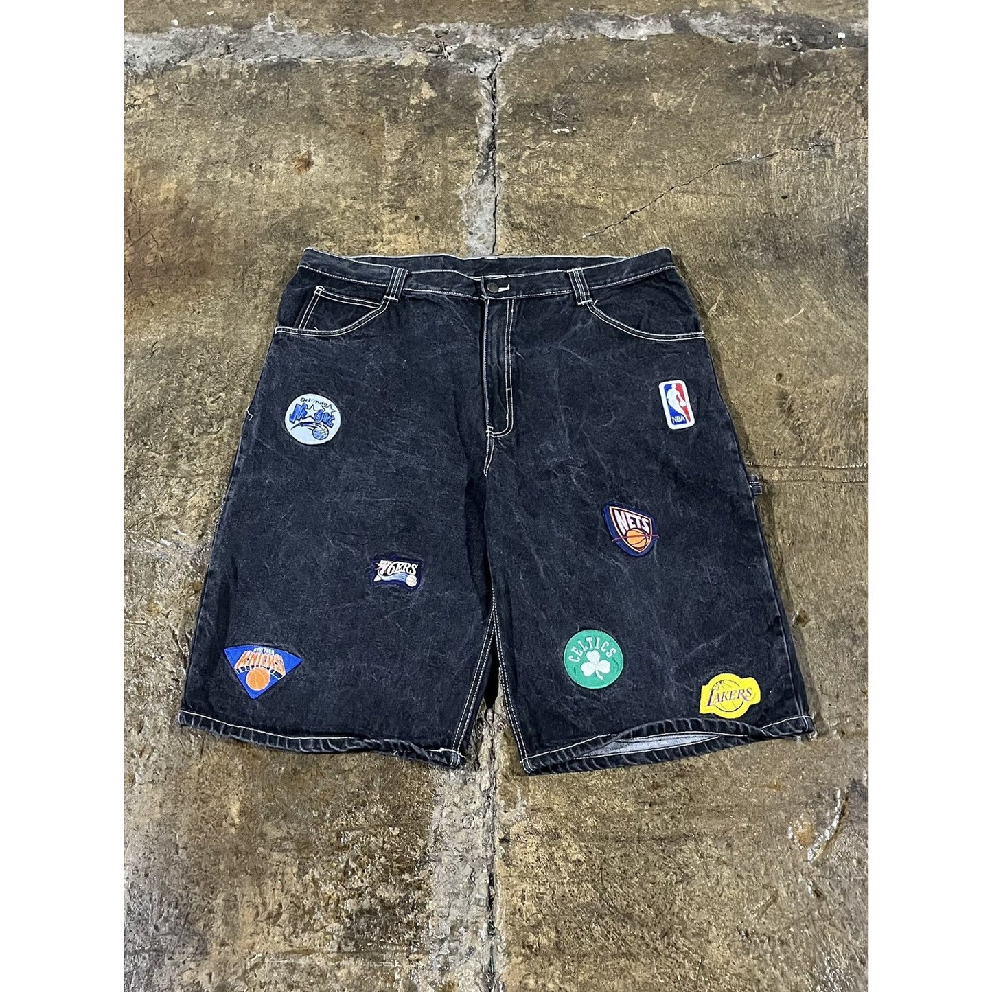 Vintage Y2K NBA Embroidered Baggy Denim Shorts JNCO Style (42)