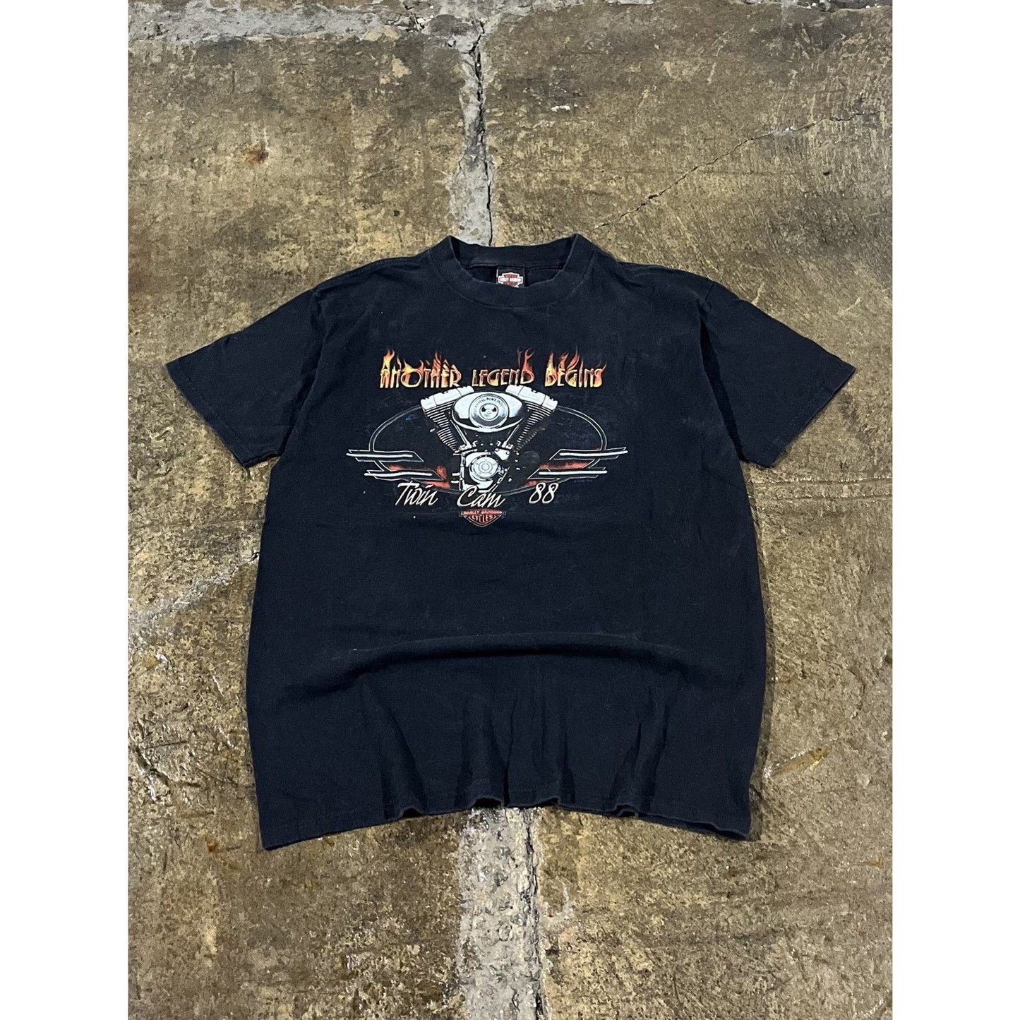 Vintage 90s Harley Davidson Flames Grunge Biker Tee Shirt (L)