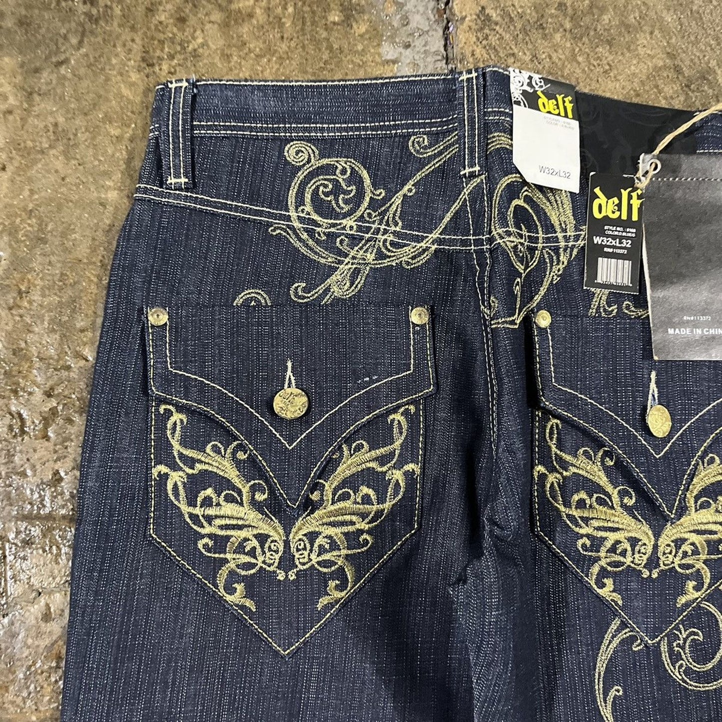 Vintage Y2K Delf Embroidered Grunge Baggy Jeans JNCO Style NEW W/ TAGS Deadstock (33)