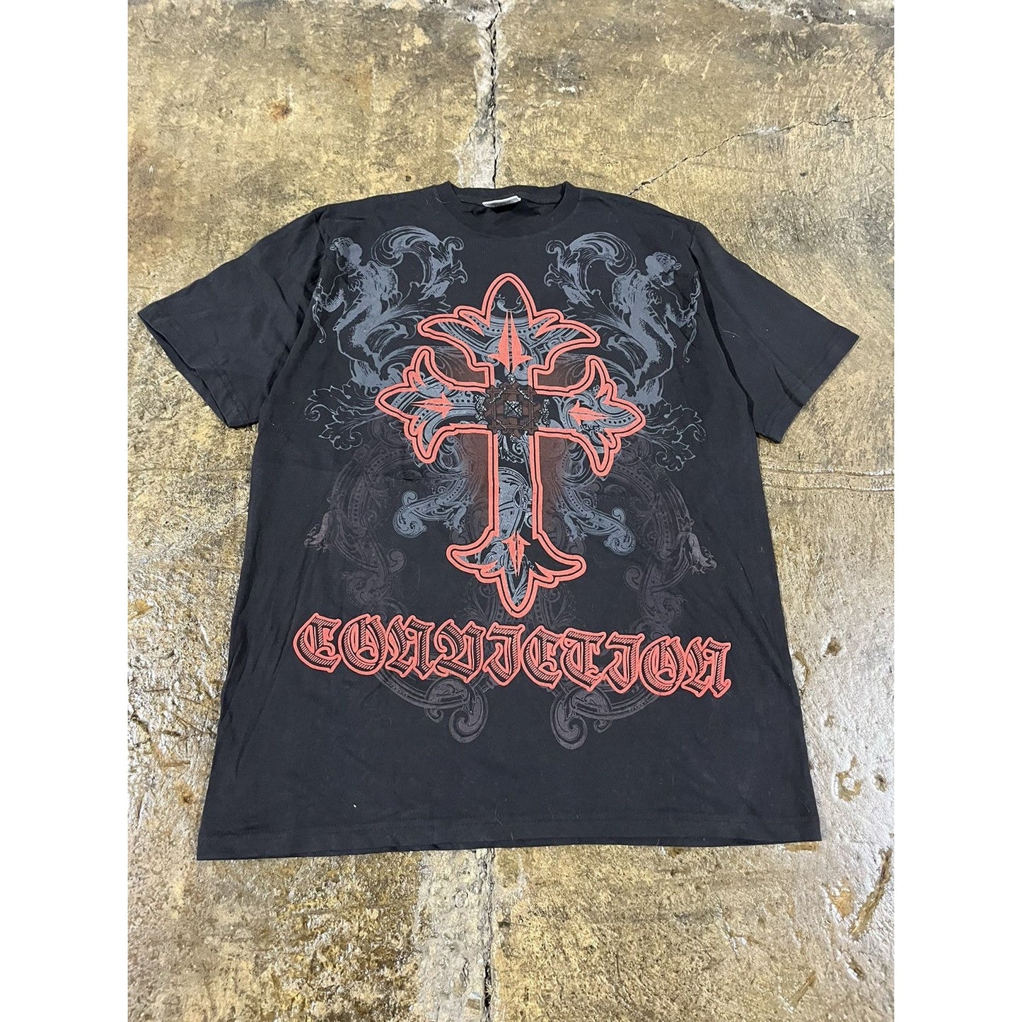 Vintage Y2K Grunge Cross Affliction Style Tee Shirt (XL)