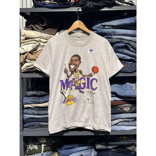 Vintage Magic Johnson Los Angeles Lakers 80s 90s Cartoon Tee Shirt (M)