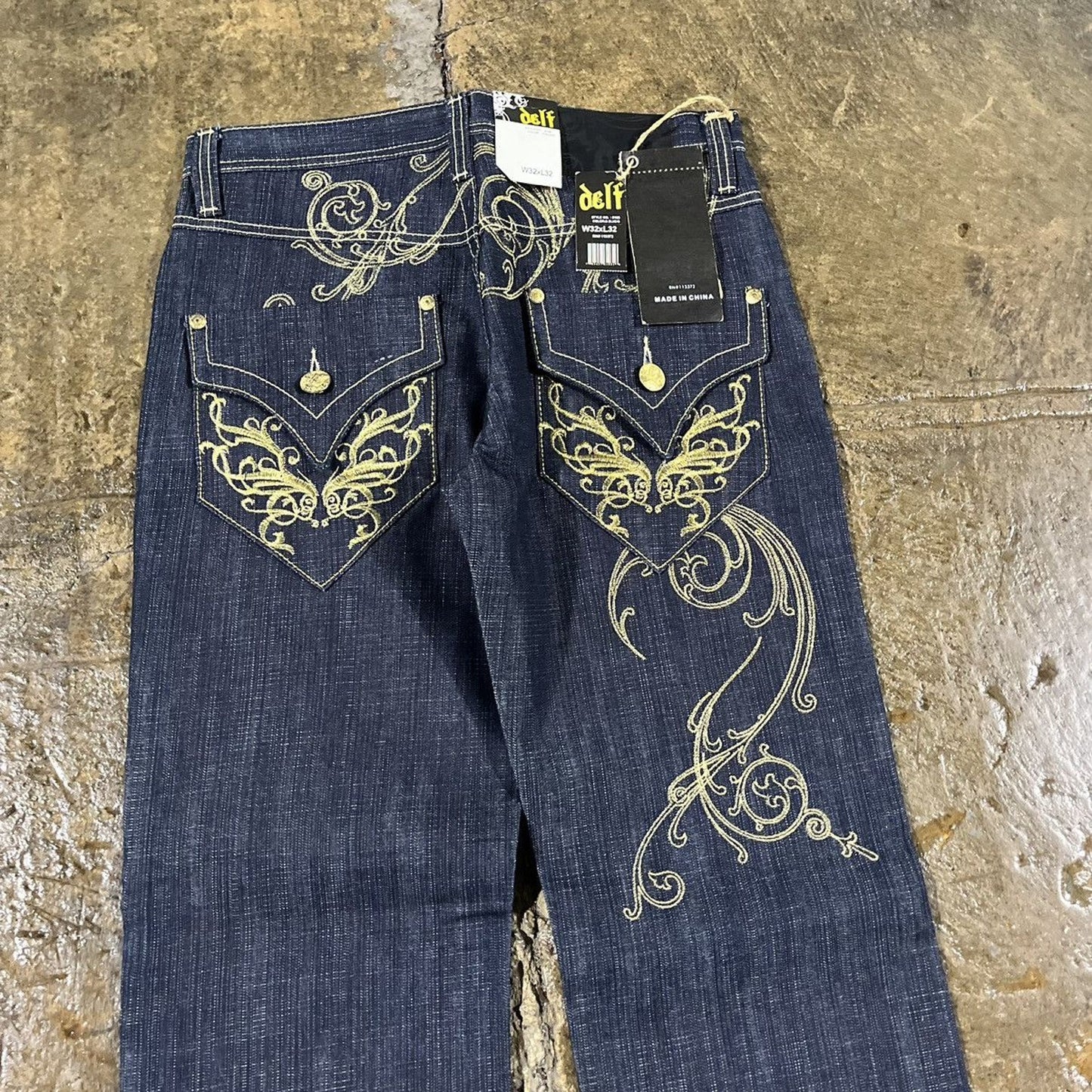 Vintage Y2K Delf Embroidered Grunge Baggy Jeans JNCO Style NEW W/ TAGS Deadstock (33)